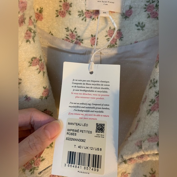 Sézane Leo wool blend coat little roses prairie NWT - Picture 10 of 11